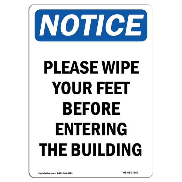 Signmission OSHA Notice, 5" Height, Please Wipe Your Feet Before Entering Sign, 5" X 3.5", Portrait OS-NS-D-35-V-17659 - main